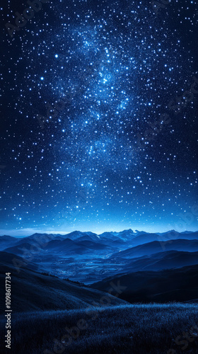 Illustration of a dreamlike sky filled with softly glowing, luminescent stars over calming hills