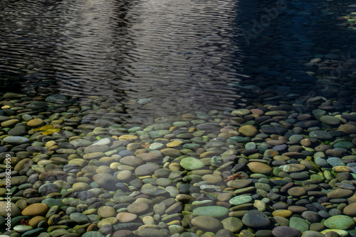 Multi-colored pebbles in the water