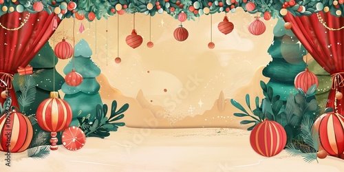 Illustrated backdrop adorned with cheerful motifs and festive decorations for a joyful atmosphere. photo