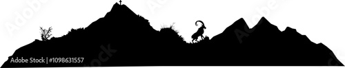 Vektor Silhouette - Bock mit Hörnern in den Bergen - Landschaft Gebirge - Steinbock