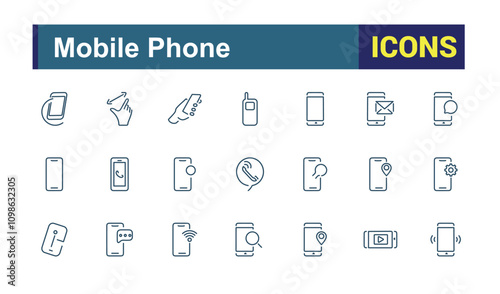 Mobile Phone line icon collections. Includes icons for web, phone, network, device, telephone, payment, hand and more. Pixel perfect. Vector icons editable stroke.
