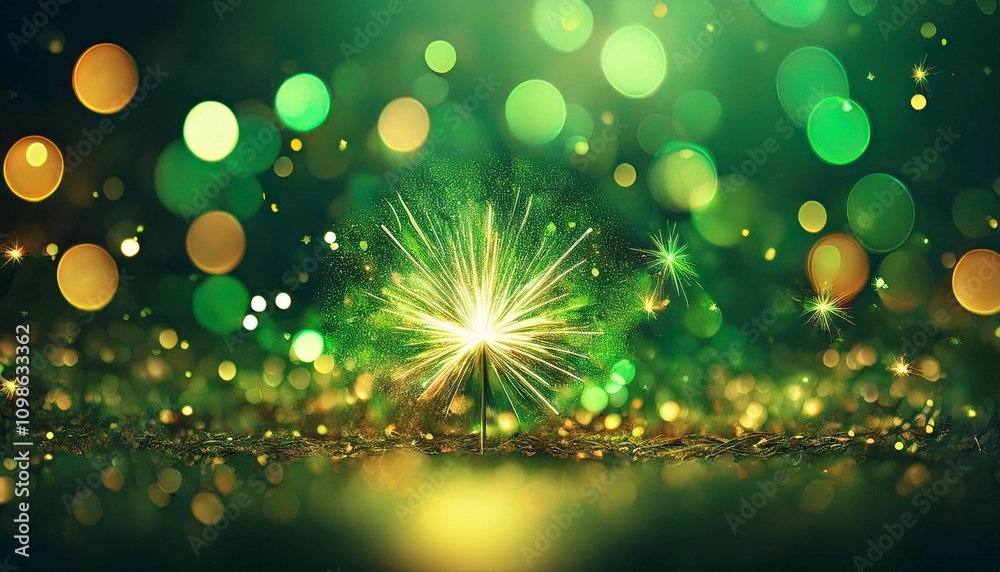 Fototapeta premium day fresh eve year s st next glowing future patrick s sparkler green year party confetti new background bokeh lights year s christmas spark shiny marvellou