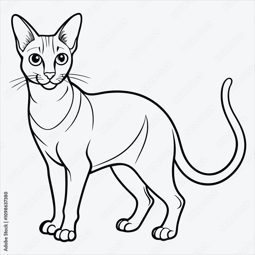 Fototapeta premium Abyssinian line art White background illustration Generative Ai