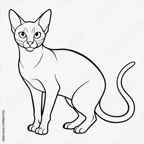 Abyssinian line art White background illustration Generative Ai