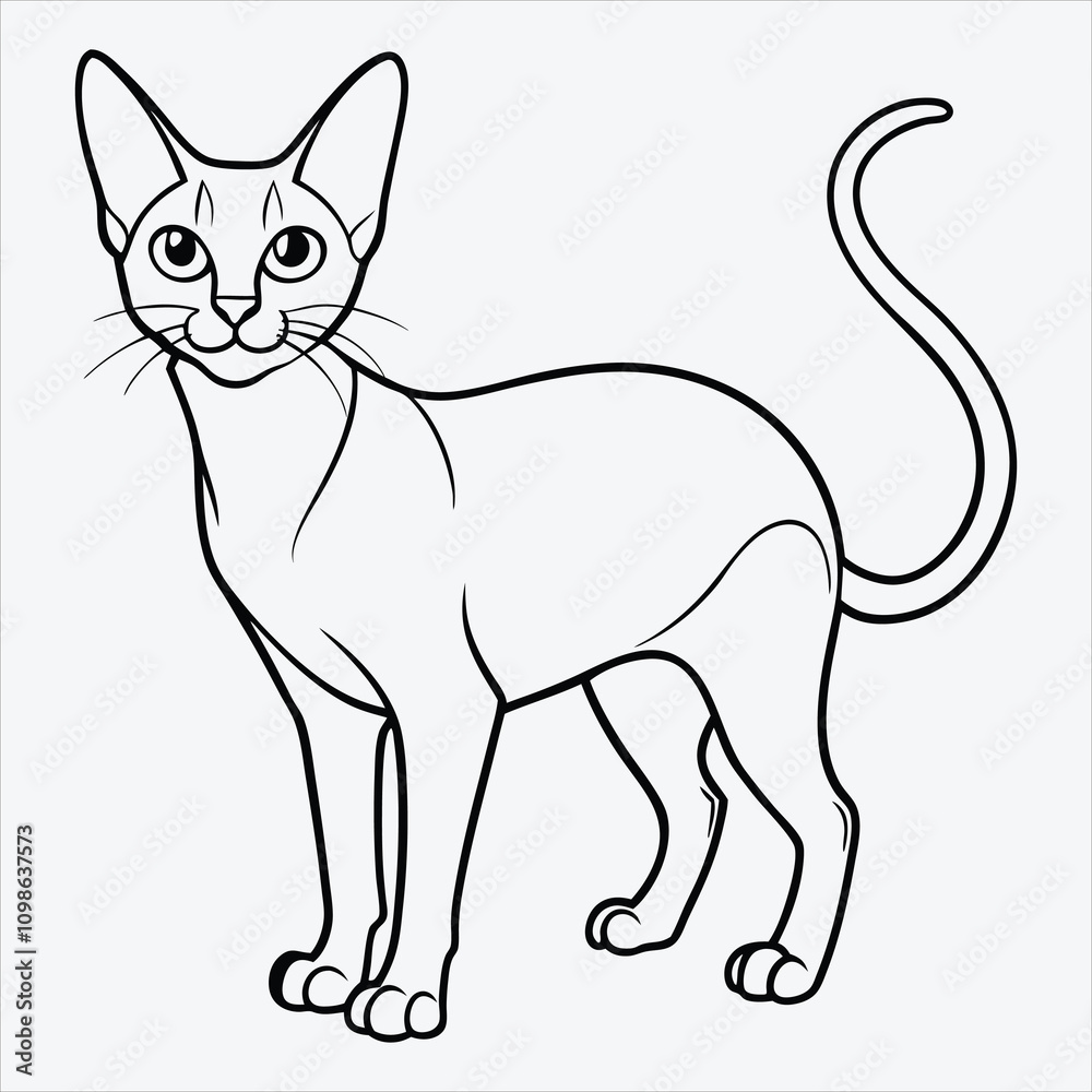 Fototapeta premium Abyssinian line art White background illustration Generative Ai