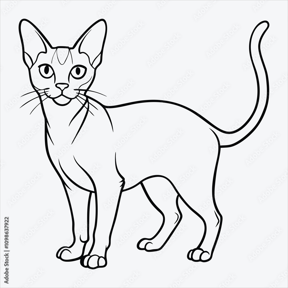Fototapeta premium Abyssinian line art White background illustration Generative Ai