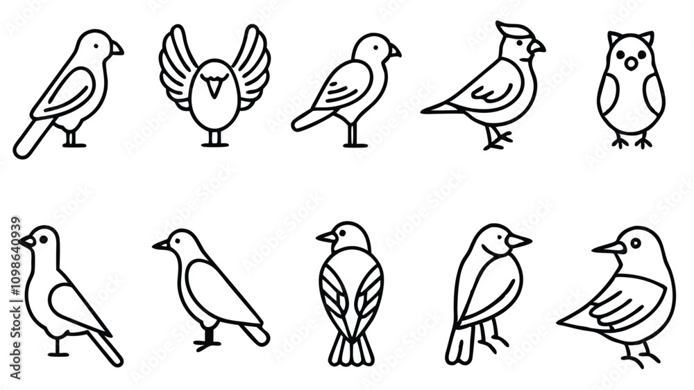 Obraz premium A Collection of set Diverse Bird Illustrations in a Simple Line Art Style vector EPS Format