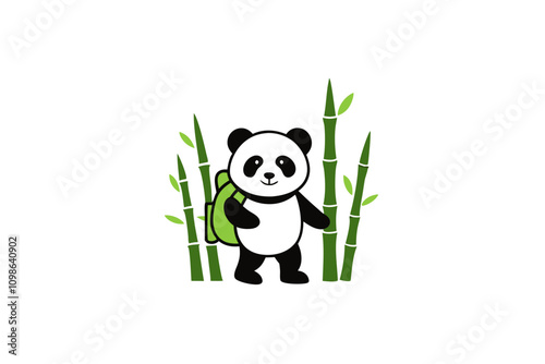 Adventurous Panda in Bamboo Forest. photo