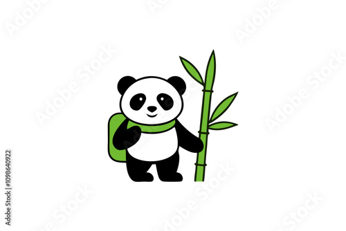 Adventurous Panda in Bamboo Forest. photo