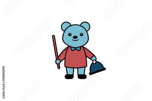 Cute Bear in Servant Costume Vector.