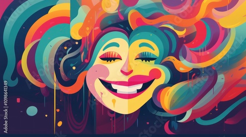 Vibrant Joyful Abstract Portrait: A Celebration of Color and Expression