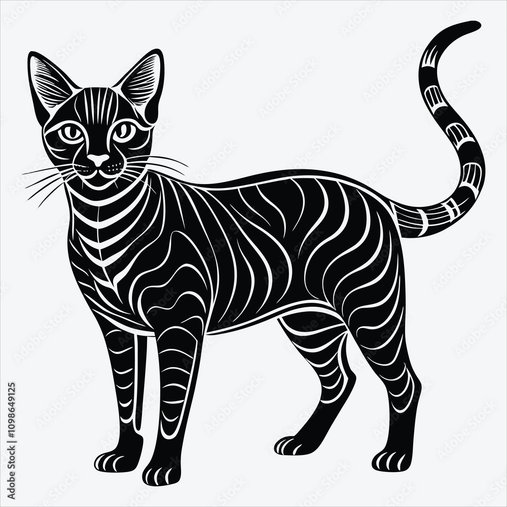 Fototapeta premium Abyssinian Silhouette White background illustration. Generative Ai