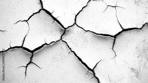  a black and white photo of a cracked wall, with the cracks appearing to be deep and wide The texture of the wall is rough and uneven, with deep cracks running thro photo