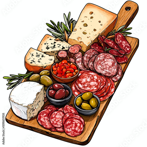 Charcuterie Board with Meats, Cheeses, and Olives