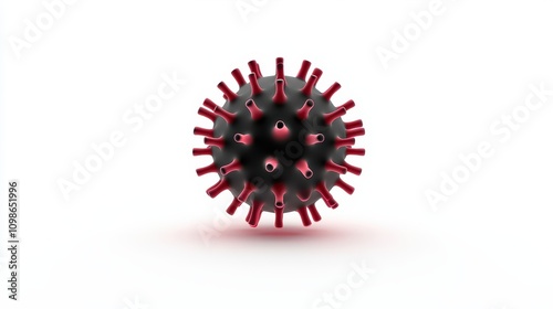 3D Render of a Virus with Red Protrusions on a White Background, Ideal for Illustrating Scientific and Medical Concepts Related to Infectious Diseases photo