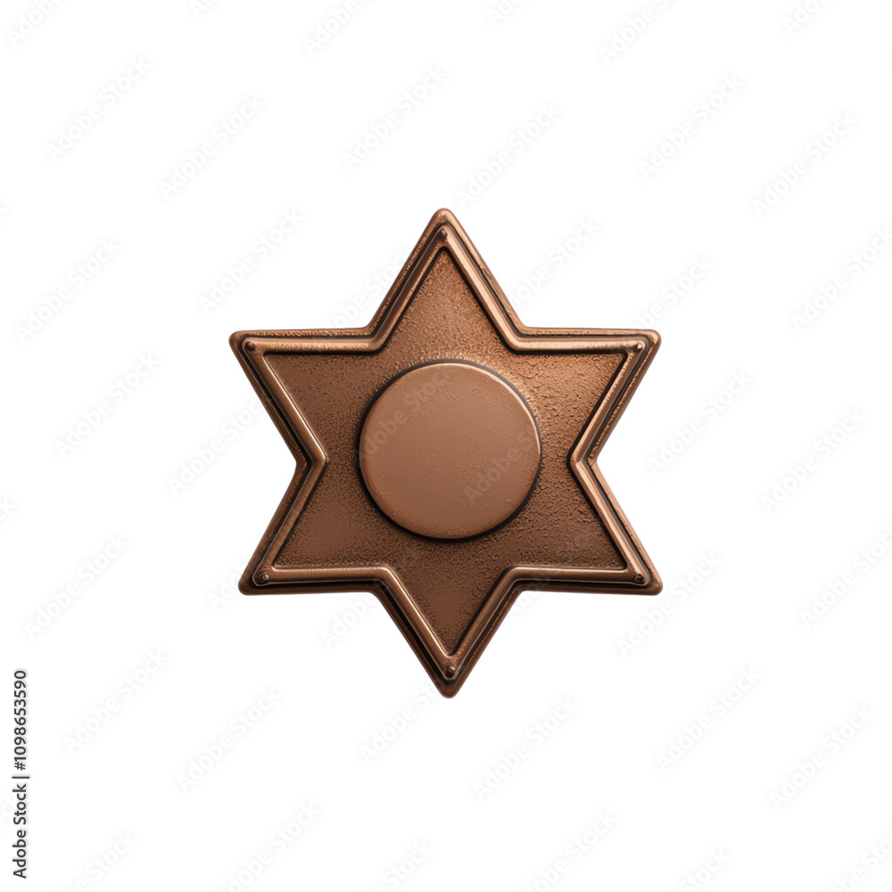 Obraz premium Bronze star badge with textured details, white isolate background transparent background