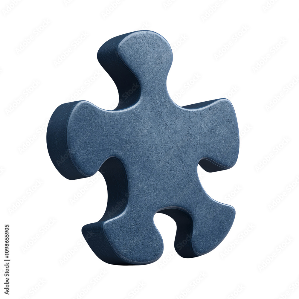 Fototapeta premium Single dark blue puzzle piece on white isolated background transparent background