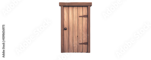 Wooden door with rustic design, isolated on white background transparent background