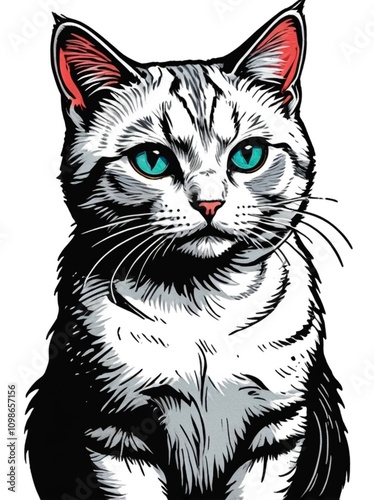 Cat Painting Illustration on Isolated White Background; photo