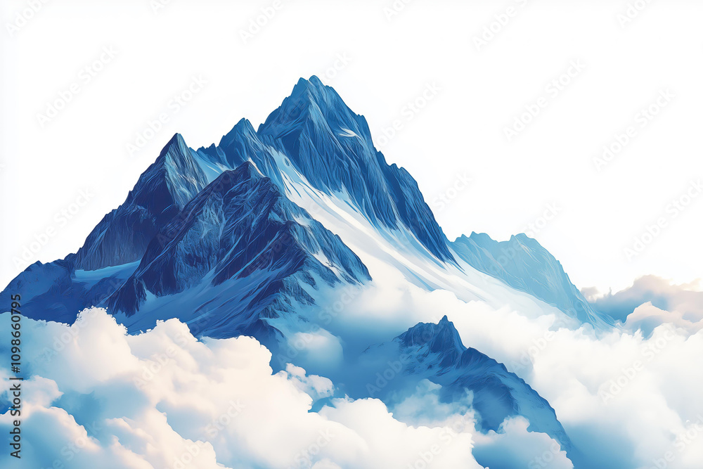 Fototapeta premium blue mountains in the clouds. png isolated on transparent background