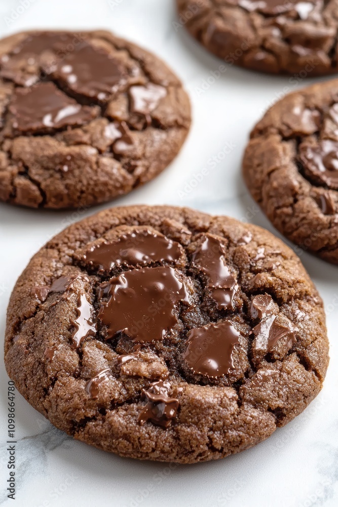 Fototapeta premium Delicious chocolate cookies with gooey chocolate centers