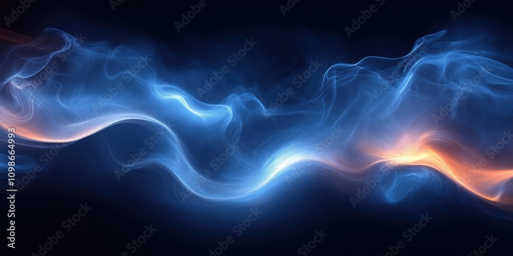 Obraz premium Blue and orange energy waves with light trails. Technology flow background