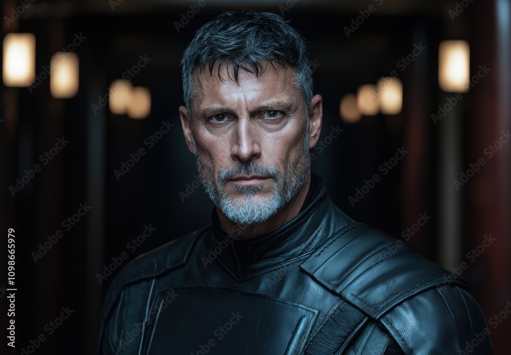 Fototapeta premium Serious man in black leather jacket