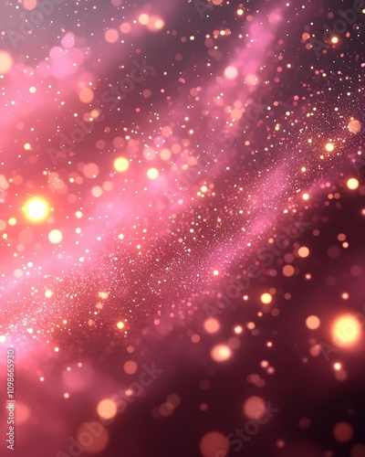 A mesmerizing abstract background featuring vibrant pink and gold bokeh lights floating against a soft gradient, creating an ethereal and dreamy atmosphere.