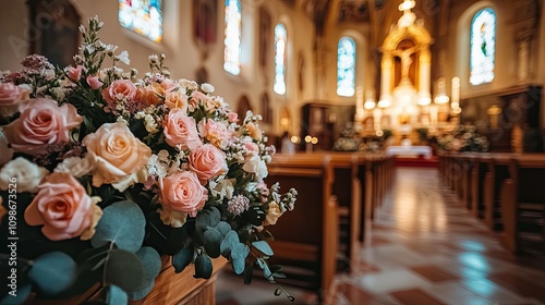 A reverent funeral scene, the coffin is decorated with flowers. Symbolic farewell among church services and cemetery funerals