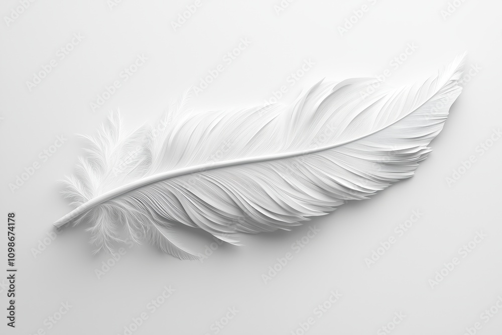 Obraz premium White feather on a clean white background, emphasizing simplicity and purity