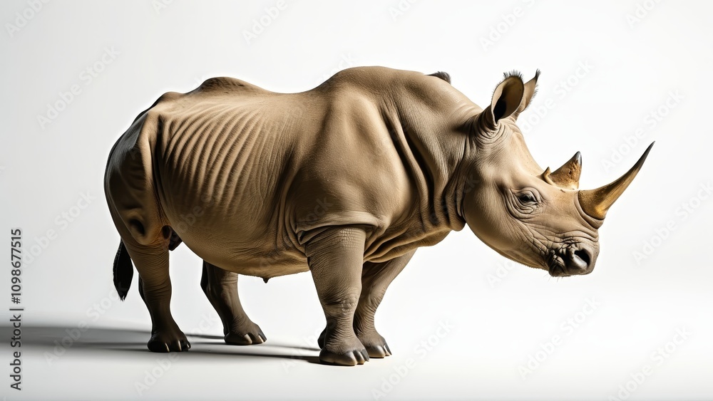 Obraz premium Majestic rhinoceros in minimalist setting with detailed texture and strong horns