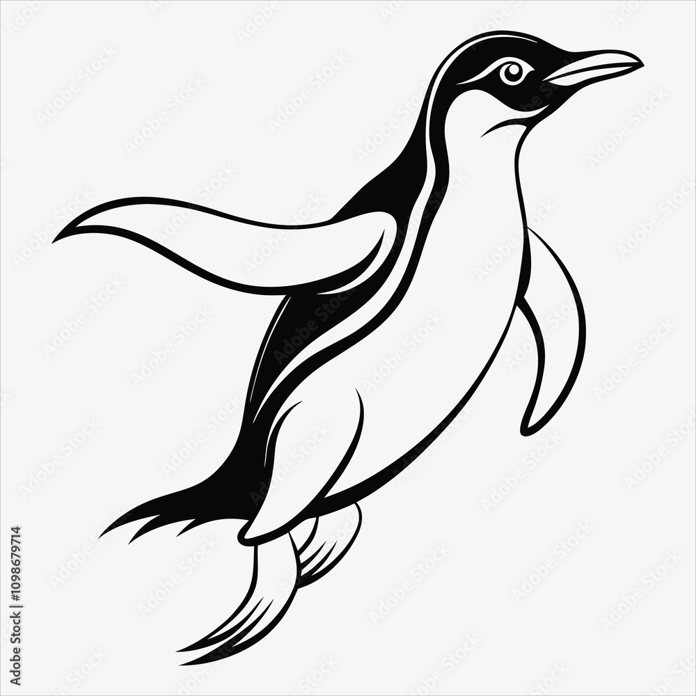 Fototapeta premium Adelie Penguin line art White background illustration Generative Ai
