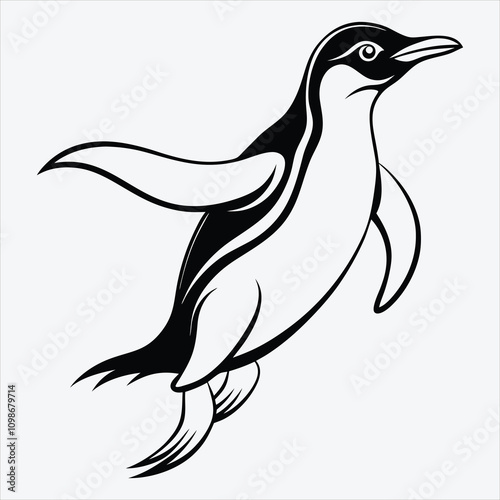 Adelie Penguin line art White background illustration Generative Ai