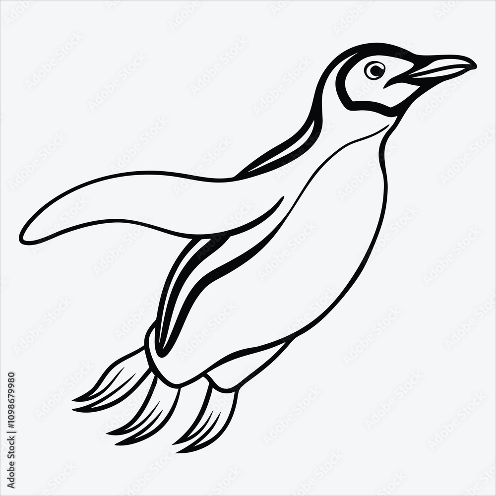 Obraz premium Adelie Penguin line art White background illustration Generative Ai
