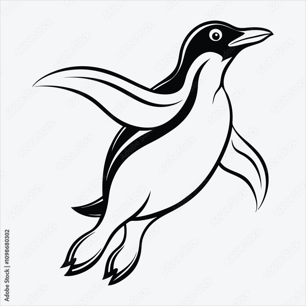 Fototapeta premium Adelie Penguin line art White background illustration Generative Ai