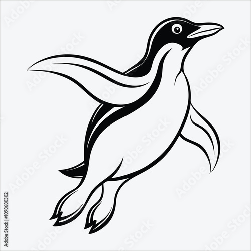 Adelie Penguin line art White background illustration Generative Ai