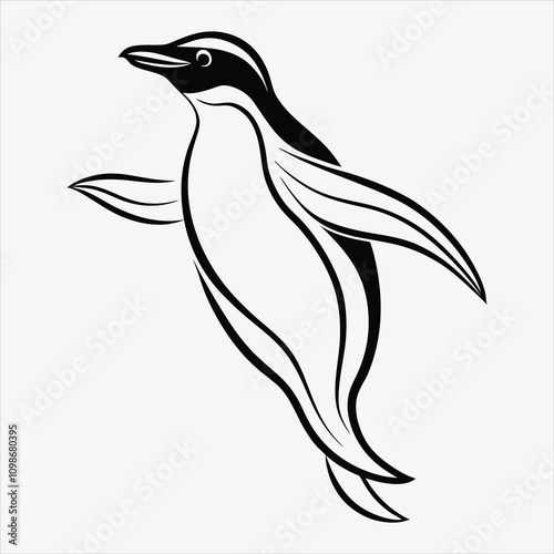 Adelie Penguin line art White background illustration Generative Ai