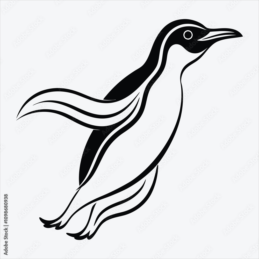 Fototapeta premium Adelie Penguin line art White background illustration Generative Ai