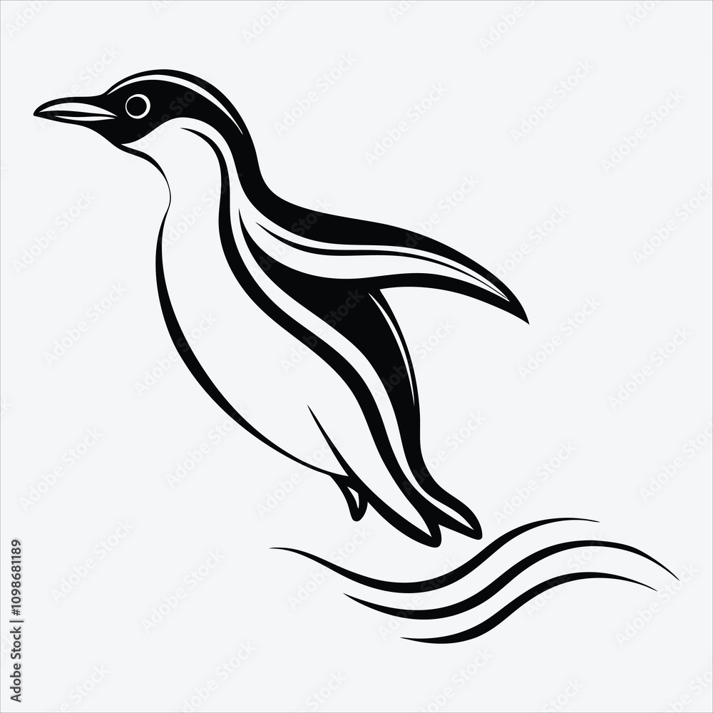 Fototapeta premium Adelie Penguin line art White background illustration Generative Ai