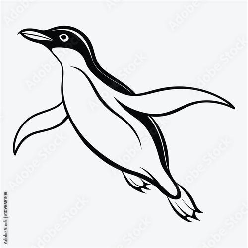 Adelie Penguin line art White background illustration Generative Ai