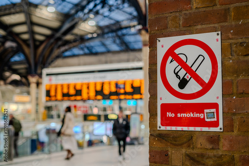 No smoking sign at Liverpool street station in London, England photo