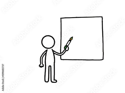 clean vector art of a stick figure holding a marker and drawing on a whiteboard