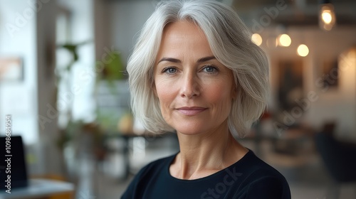 Mature Woman with Short White Hair in Bright Office Next to Laptop Free Download Mature Woman with Short White Hair in Bright Office Next to Laptop - GFXLoad