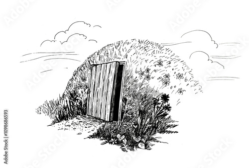Warm cellar. Black and white vector illustration in vintage style. 