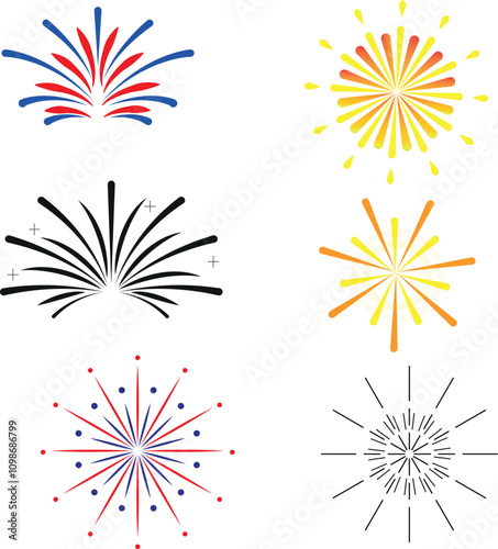 Vector fireworks illustration. Suitable for New Year's Eve, 4th of July, Diwali, Chinese New Year, Ramadan, Christmas, Halloween, party, festival.Banner,background