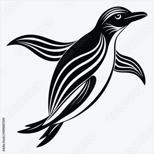 Adelie Penguin Silhouette White background illustration Generative Ai