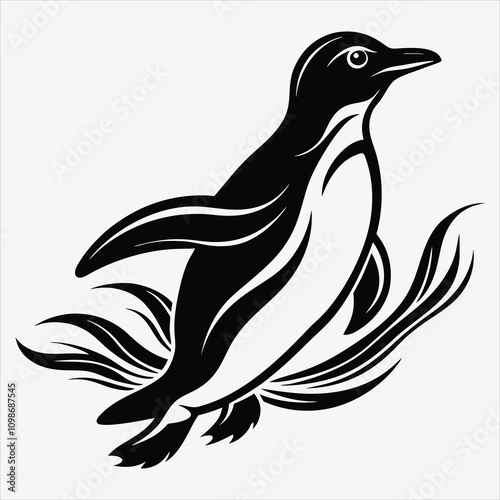 Adelie Penguin Silhouette White background illustration Generative Ai