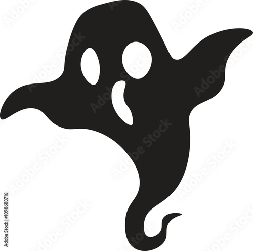 Spooky black ghost with round eyes and an open mouth is floating with arms wide open, ready to scare on halloween night. Perfect for adding horror to october celebrations like parties or cards