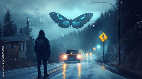 image of mystical Mothman in the background, mystical Mothman wallpaper. 