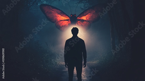 image of mystical Mothman in the background, mystical Mothman wallpaper.  photo